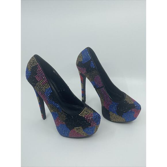 Steve Madden Women's Multi-Colored Rhinestone Platform Heels Size 6.5 - Picture 2 of 16